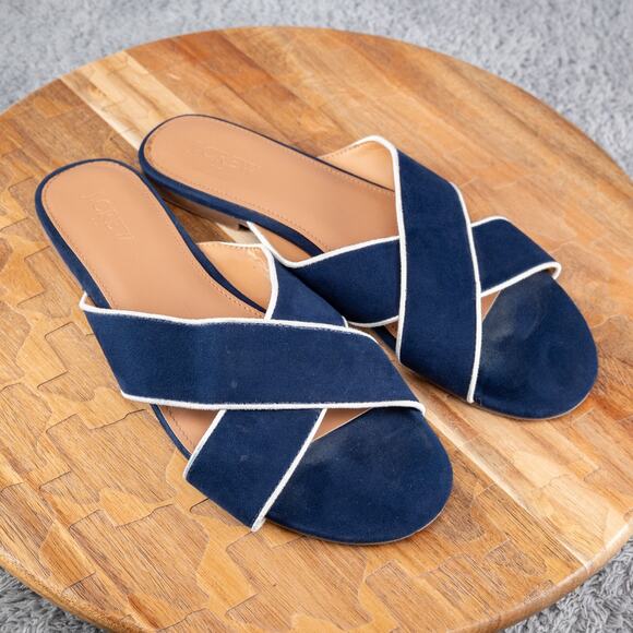 J.Crew Criss Cross Slide Sandals Women Size 9 Microsuede Antique Navy Blue - Picture 1 of 5